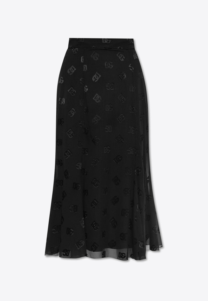 Dolce 
Gabbana Logo Monogram Midi Skirt Black F4CCHT FJ9AF-N0000