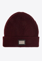 Dolce 
Gabbana Logo Plaque Wool Beanie Burgundy GXK63T JEMQ5-R0108