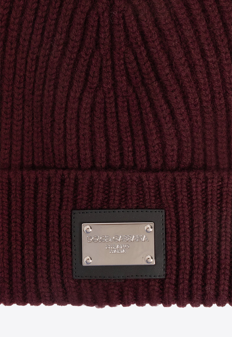 Dolce 
Gabbana Logo Plaque Wool Beanie Burgundy GXK63T JEMQ5-R0108