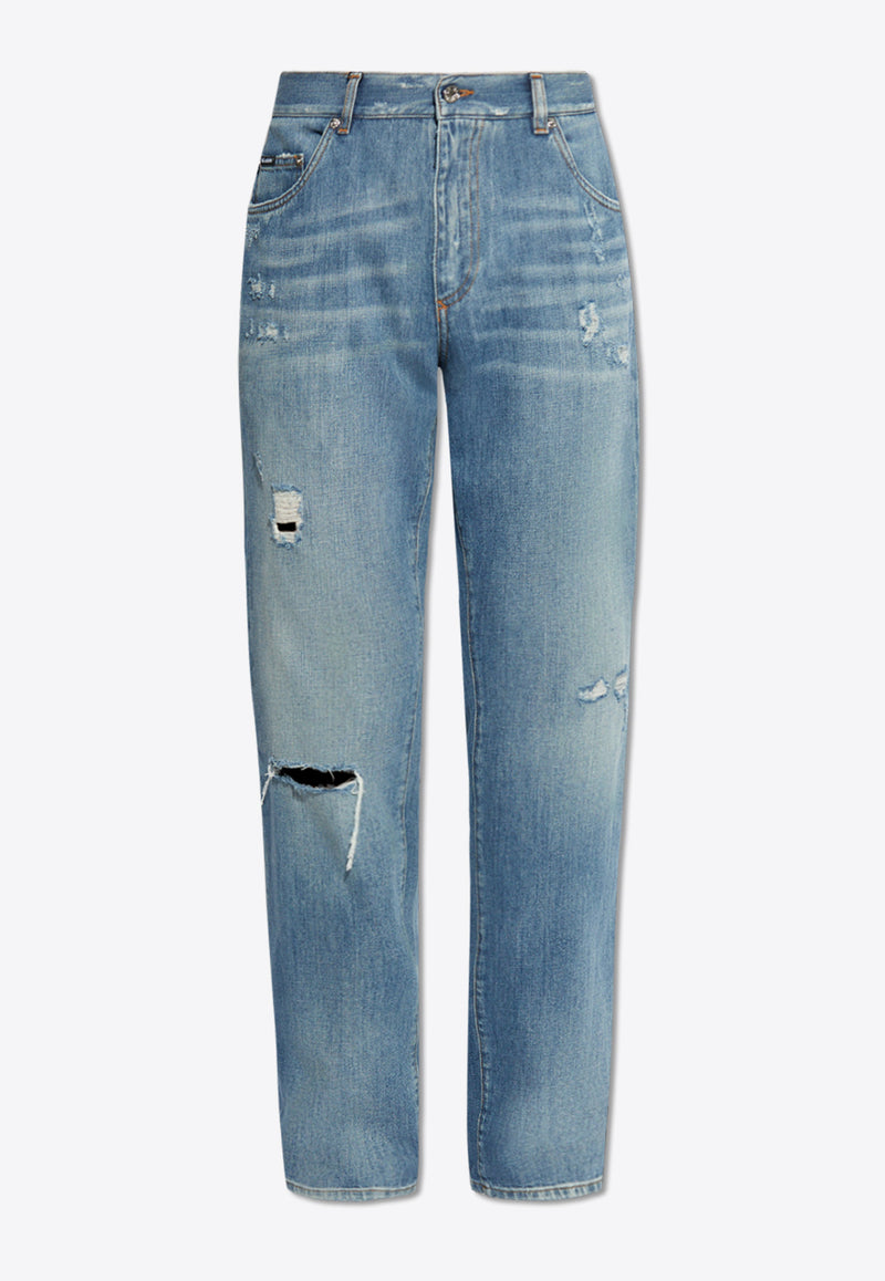 Dolce 
Gabbana Straight-Leg Faded Ripped Jeans Blue GP02XD G8KO4-S9001