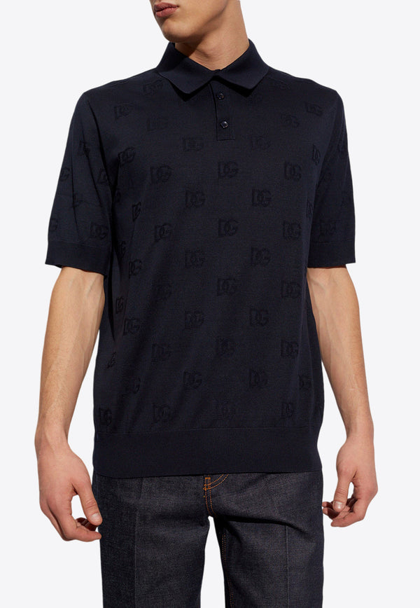 Dolce 
Gabbana DG Monogram Jacquard Polo T-shirt Navy GXZ15T JAST6-B1622