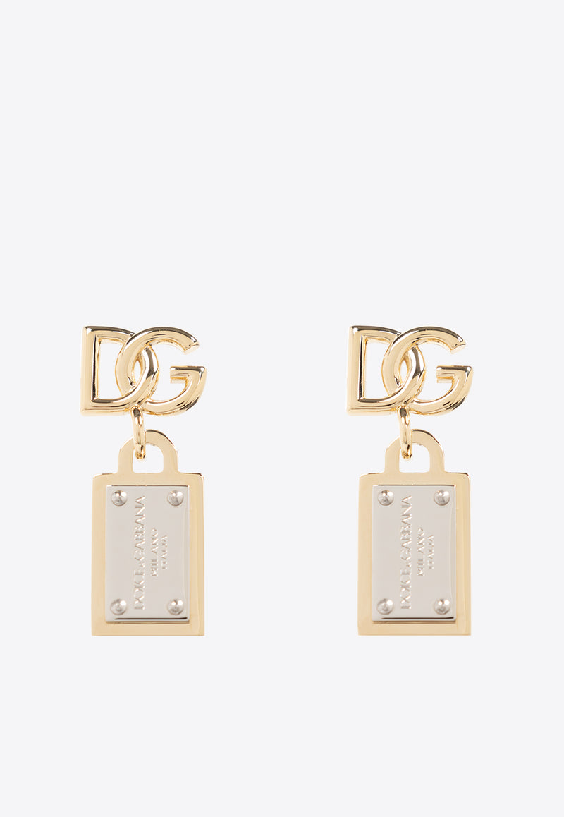 Dolce 
Gabbana Logo Plaque DG Logo Drop Earrings Gold WEP6T1 W1111-87562