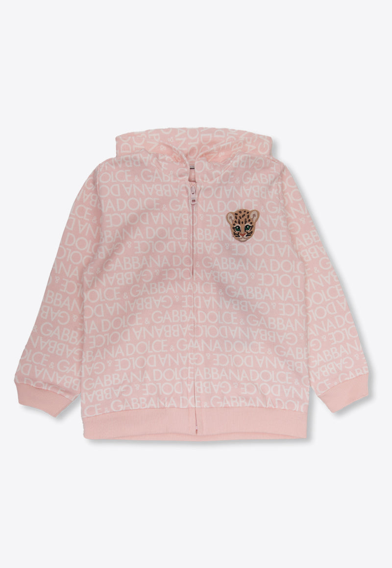 Dolce 
Gabbana Kids Girls All-Over Logo Zip-Up Hoodie Pink L1JWHM G7KR1-HFXCA