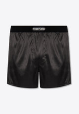 Tom Ford Logo Waistband Silk Boxer Shorts Black T4LE41010 0-202