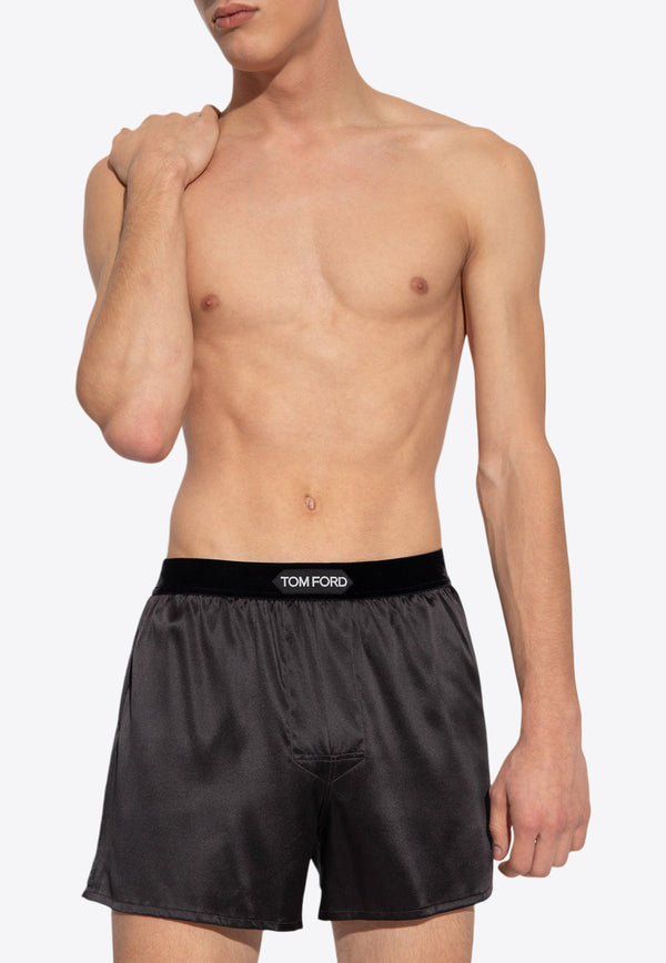 Tom Ford Logo Waistband Silk Boxer Shorts Black T4LE41010 0-202