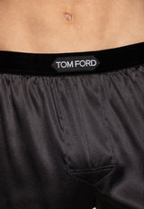 Tom Ford Logo Waistband Silk Boxer Shorts Black T4LE41010 0-202