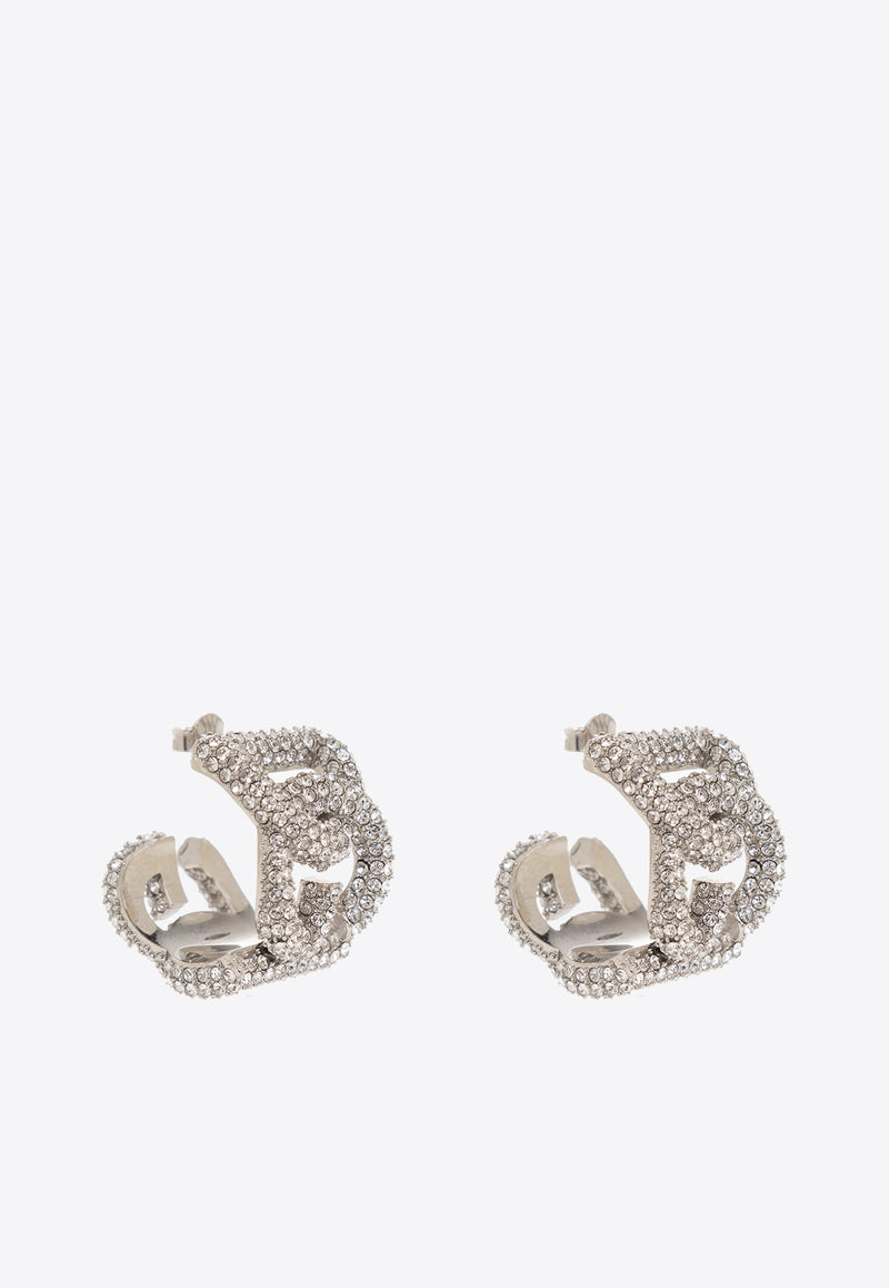 Dolce 
Gabbana DG Logo Crystal Embellished Earrings Silver WEP8S3 W1111-87655