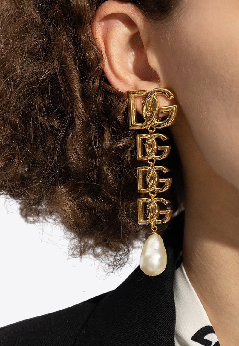 Dolce 
Gabbana DG Logo Pearl Earrings Gold WEN6P5 W1111-ZOO00