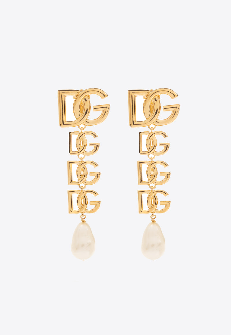 Dolce 
Gabbana DG Logo Pearl Earrings Gold WEN6P5 W1111-ZOO00