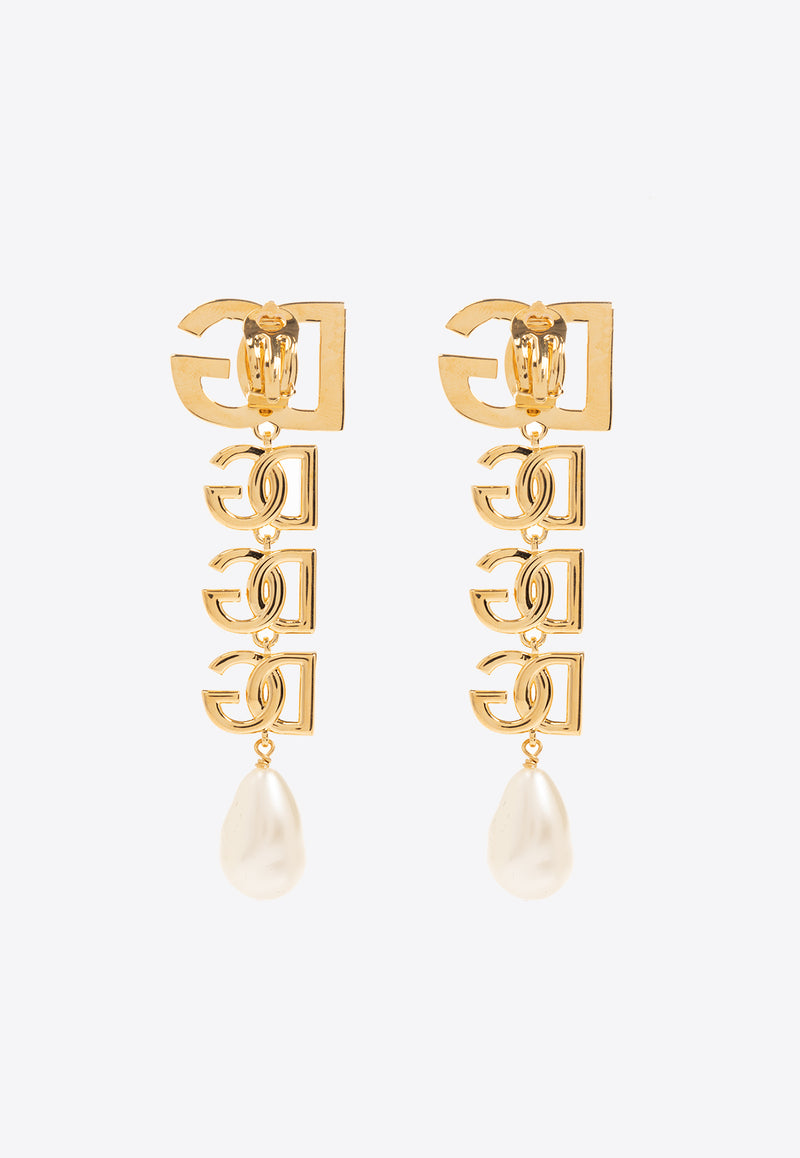 Dolce 
Gabbana DG Logo Pearl Earrings Gold WEN6P5 W1111-ZOO00