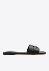 Salvatore Ferragamo Leah Gancini Leather Flat Sandals Black 01G997 LEAH 769636-NERO