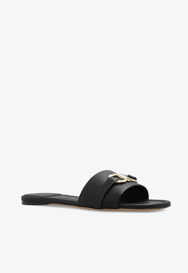 Salvatore Ferragamo Leah Gancini Leather Flat Sandals Black 01G997 LEAH 769636-NERO