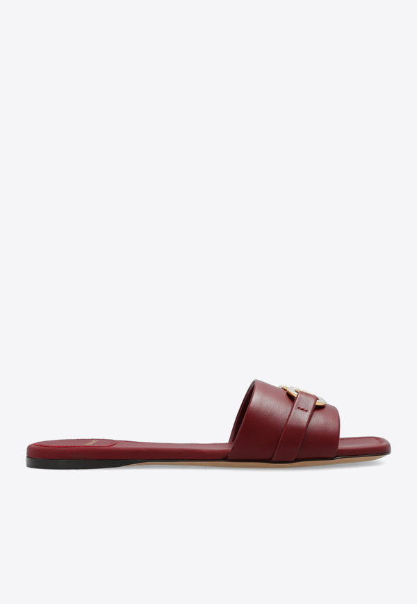 Salvatore Ferragamo Leah Gancini Leather Flat Sandals Burgundy 01G997 LEAH 769639-BORGOGNA