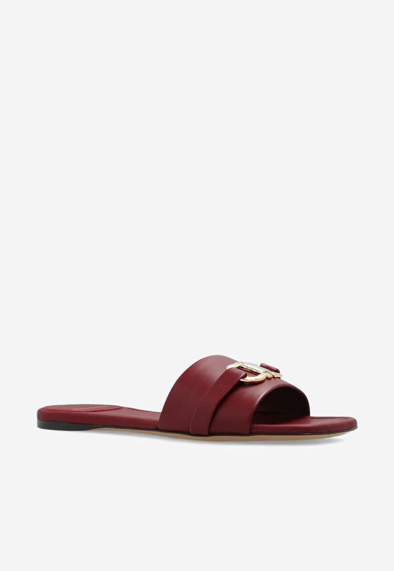 Salvatore Ferragamo Leah Gancini Leather Flat Sandals Burgundy 01G997 LEAH 769639-BORGOGNA