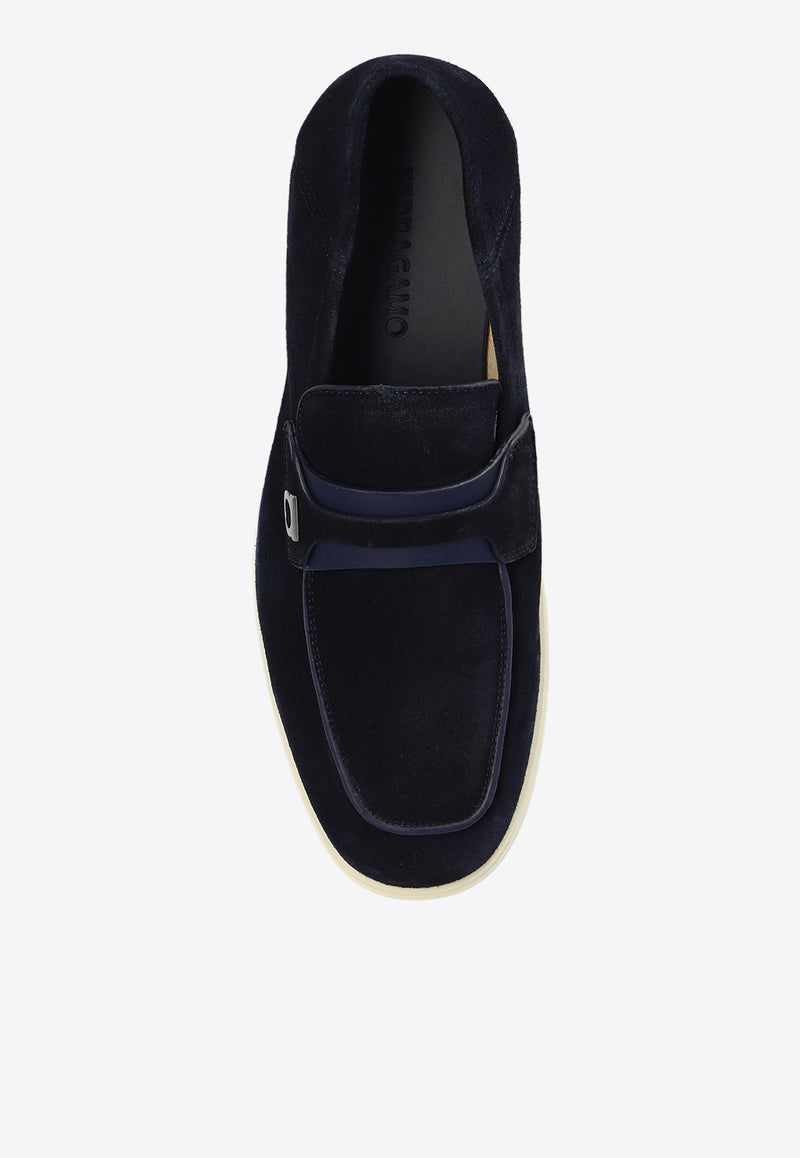 Salvatore Ferragamo Drame Gancini Suede Loafers Midnight Blue 021599 DRAME 769253-MIDNIGHT