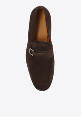 Salvatore Ferragamo Florio Gancini Suede Loafers Brown 021688 FLORIO 768817-T MORO