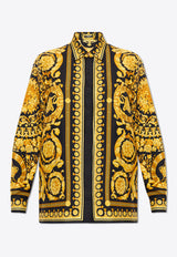 Versace Barocco Print Long-Sleeved Silk Shirt Yellow 1001360 1A10193-5B000