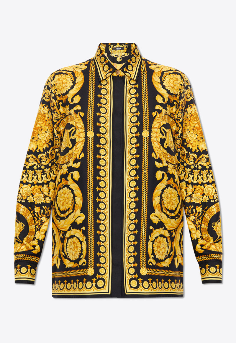 Versace Barocco Print Long-Sleeved Silk Shirt Yellow 1001360 1A10193-5B000