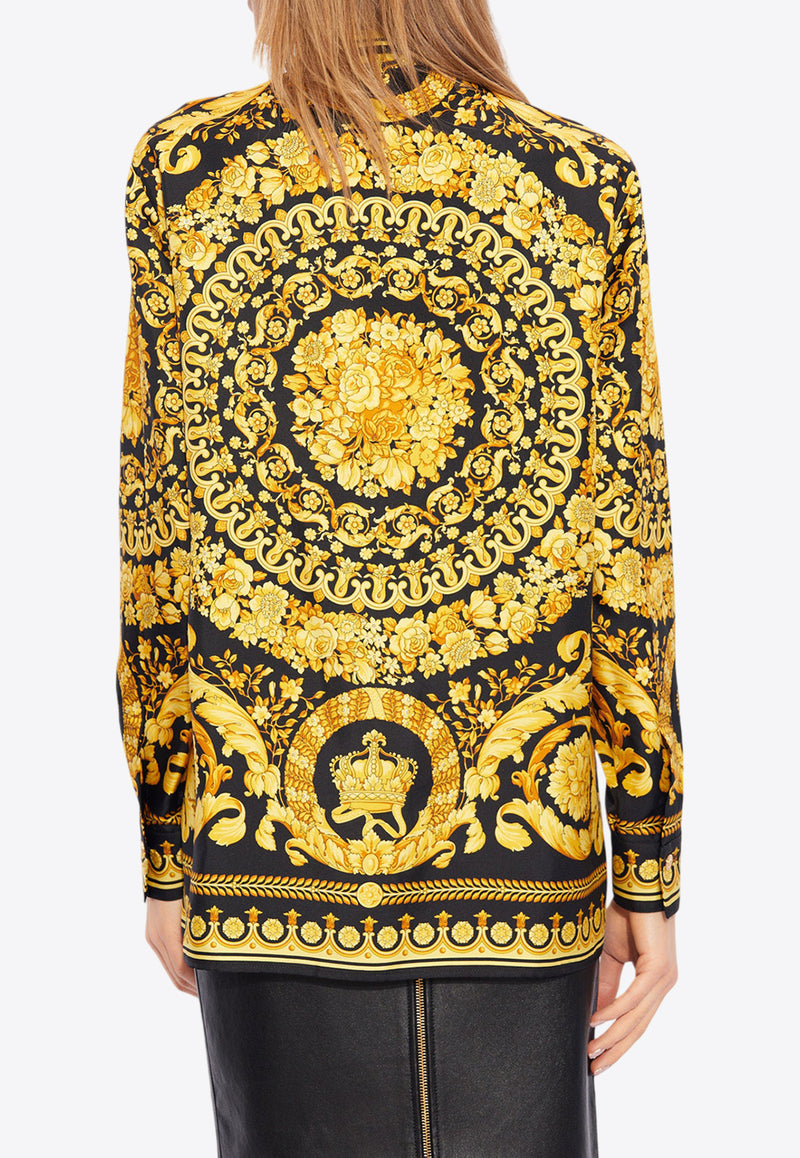 Versace Barocco Print Long-Sleeved Silk Shirt Yellow 1001360 1A10193-5B000