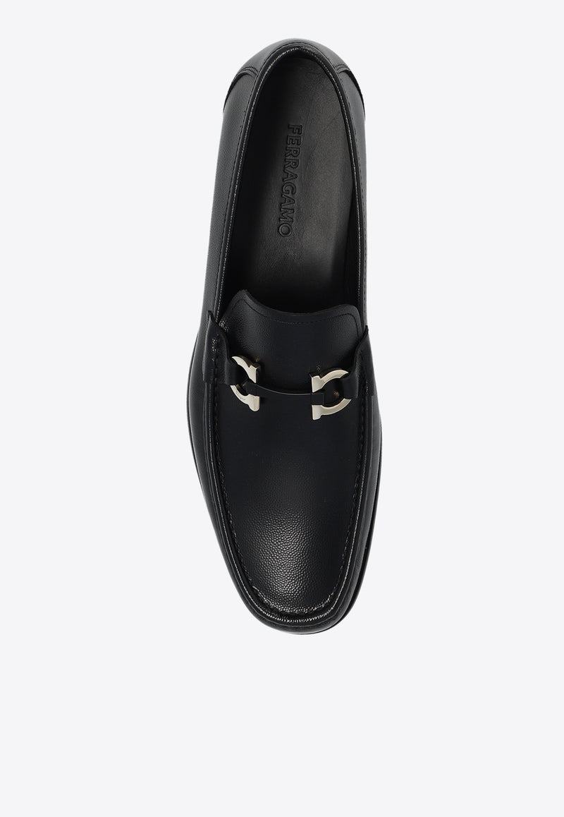 Salvatore Ferragamo Grandios Gancini Leather Loafers Black 029457 GRANDIOSO2 769880-NERO NERO