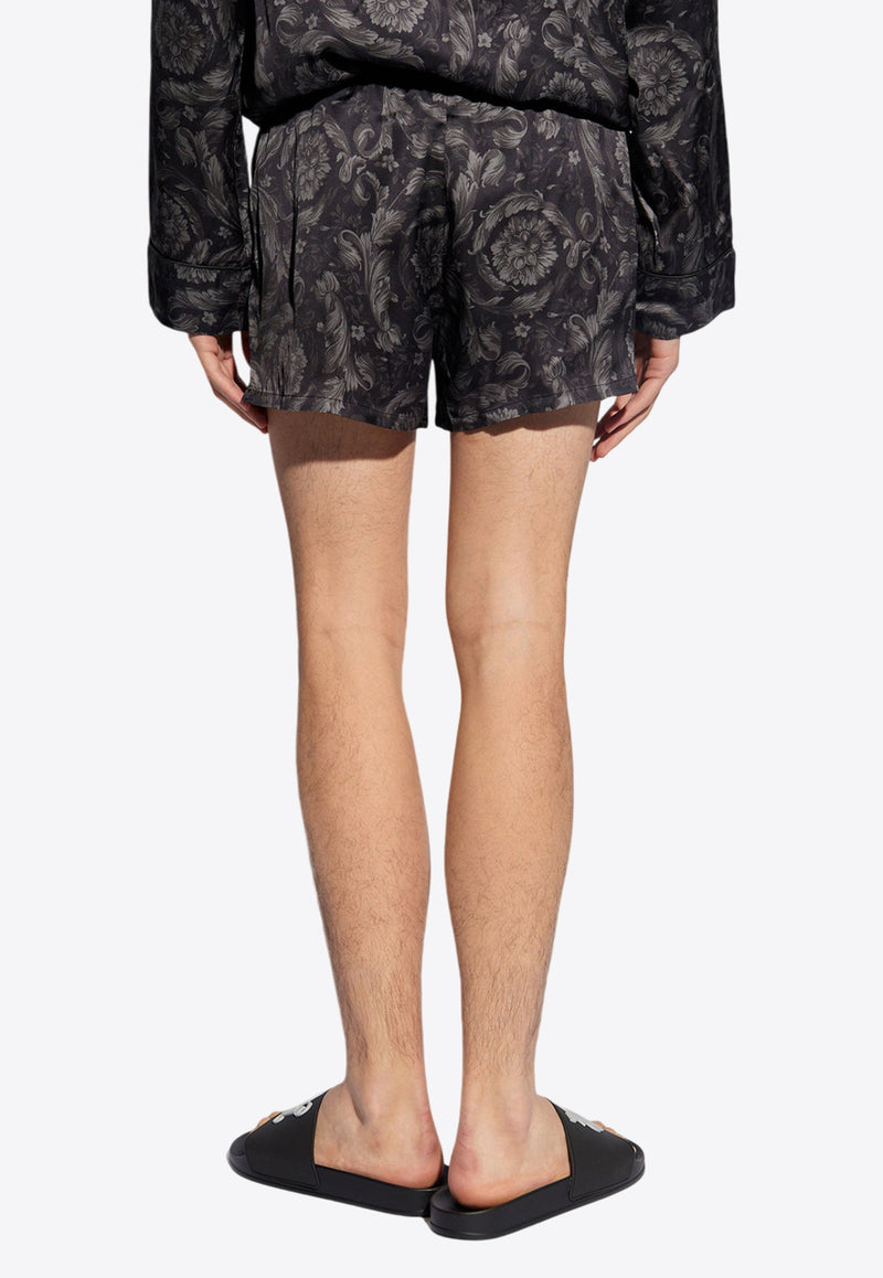 Versace Barocco Print Satin Shorts  Black 1000948 1A09263-5B050