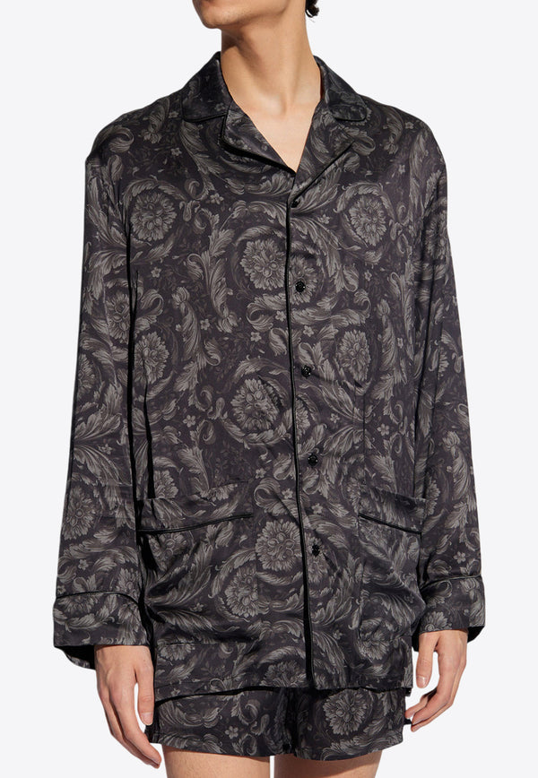 Versace Barocco Print Satin Pajama Shirt  Gray 1005376 1A09263-5B050