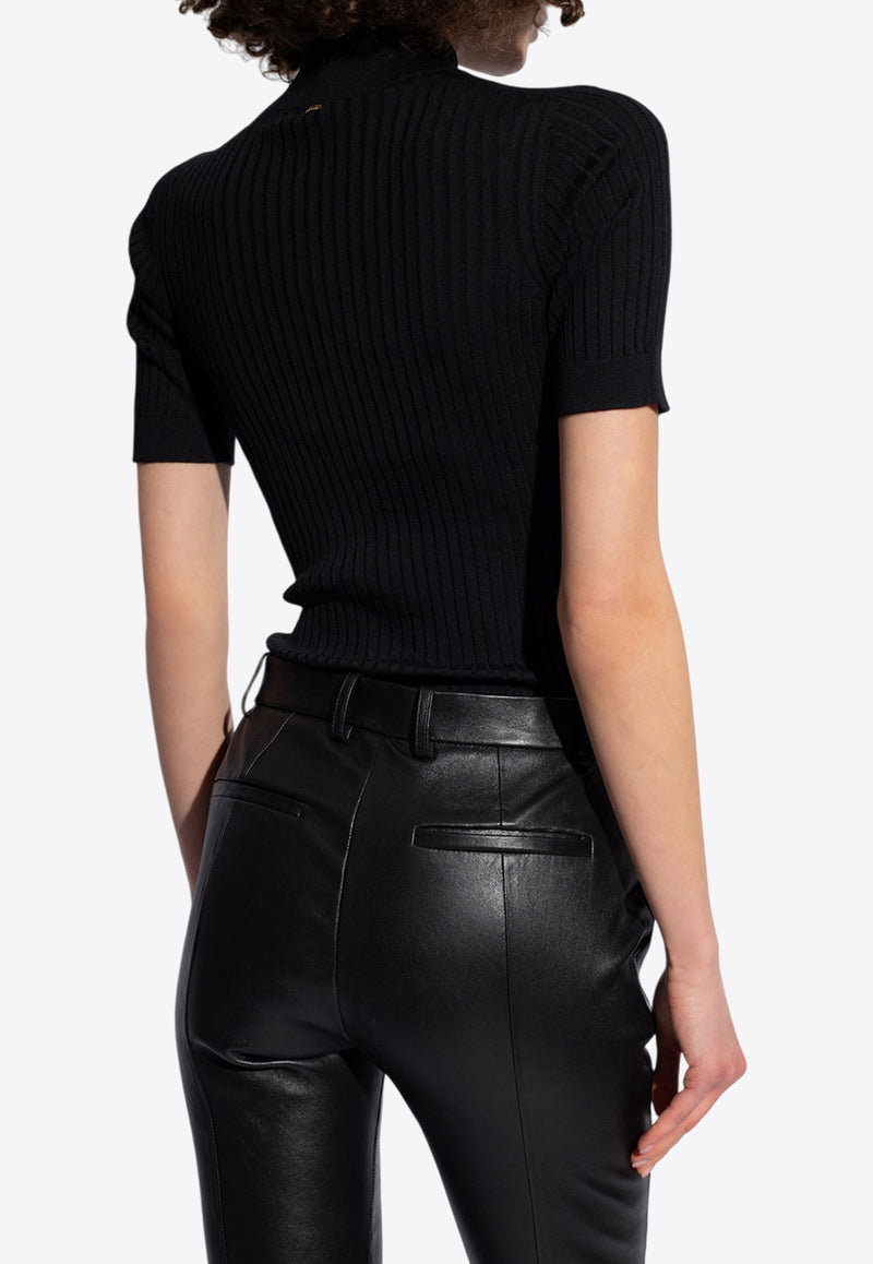 Versace High-Neck Wool Knit Top Black 1011345 1A10013-1B000