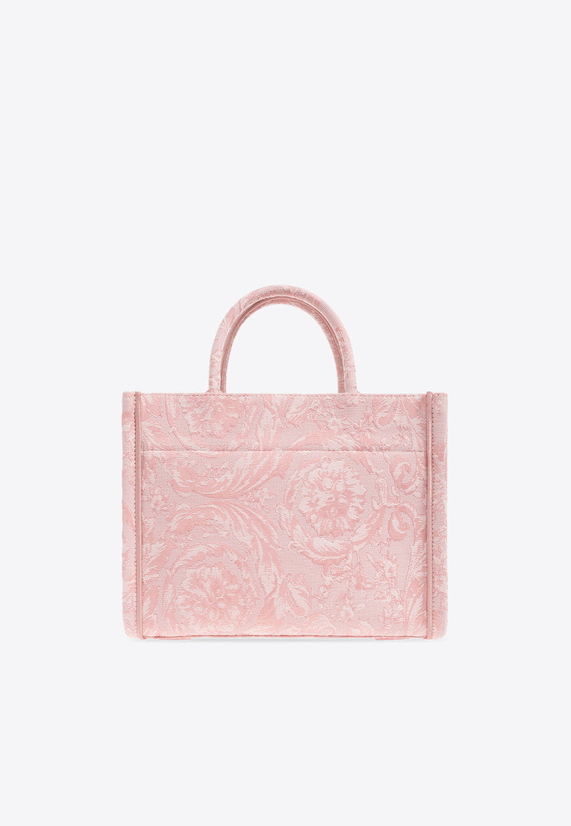 Versace Small Athena Barocco Jacquard Tote Bag Pink 1011564 1A09741-2PQ2V