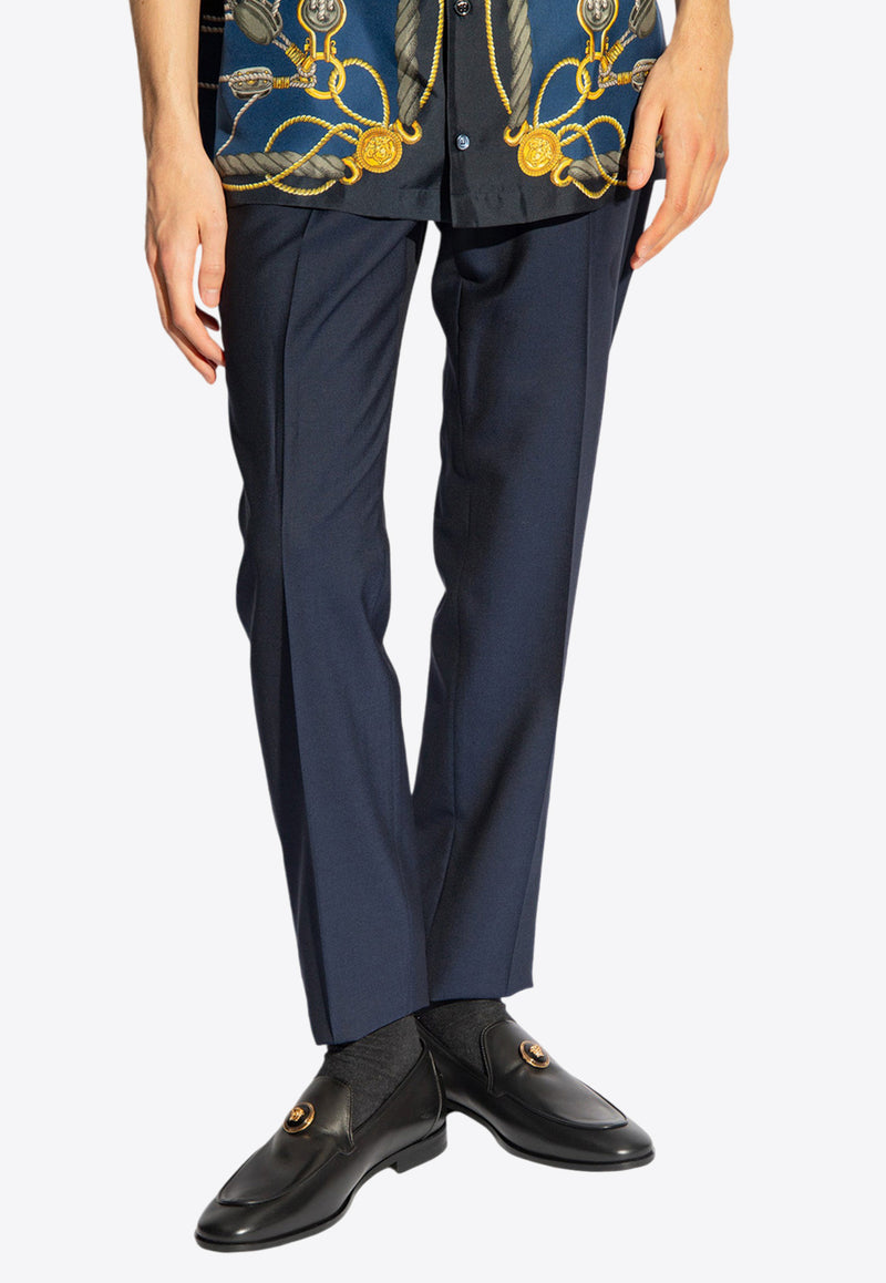 Versace Tailored Pleated Wool Pants Navy 1014057 1A07454-1U720