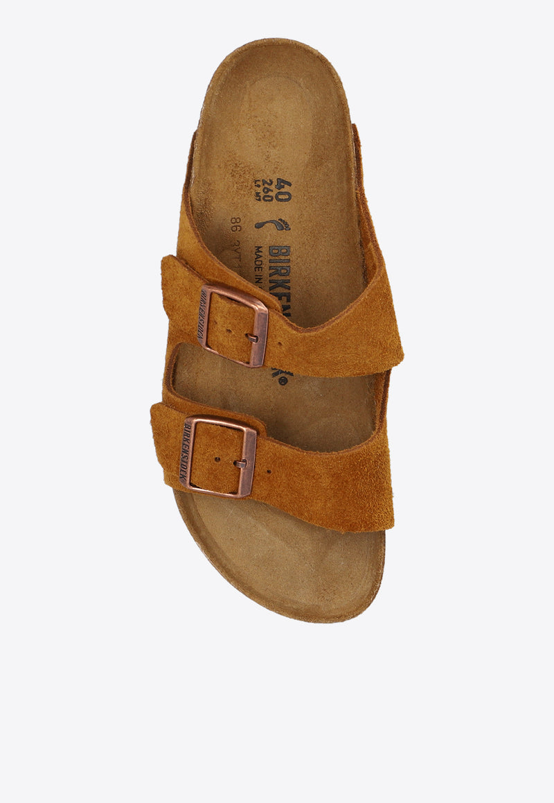 Birkenstock Arizona Double-Buckle Suede Slides Brown 1027082 0-MINK