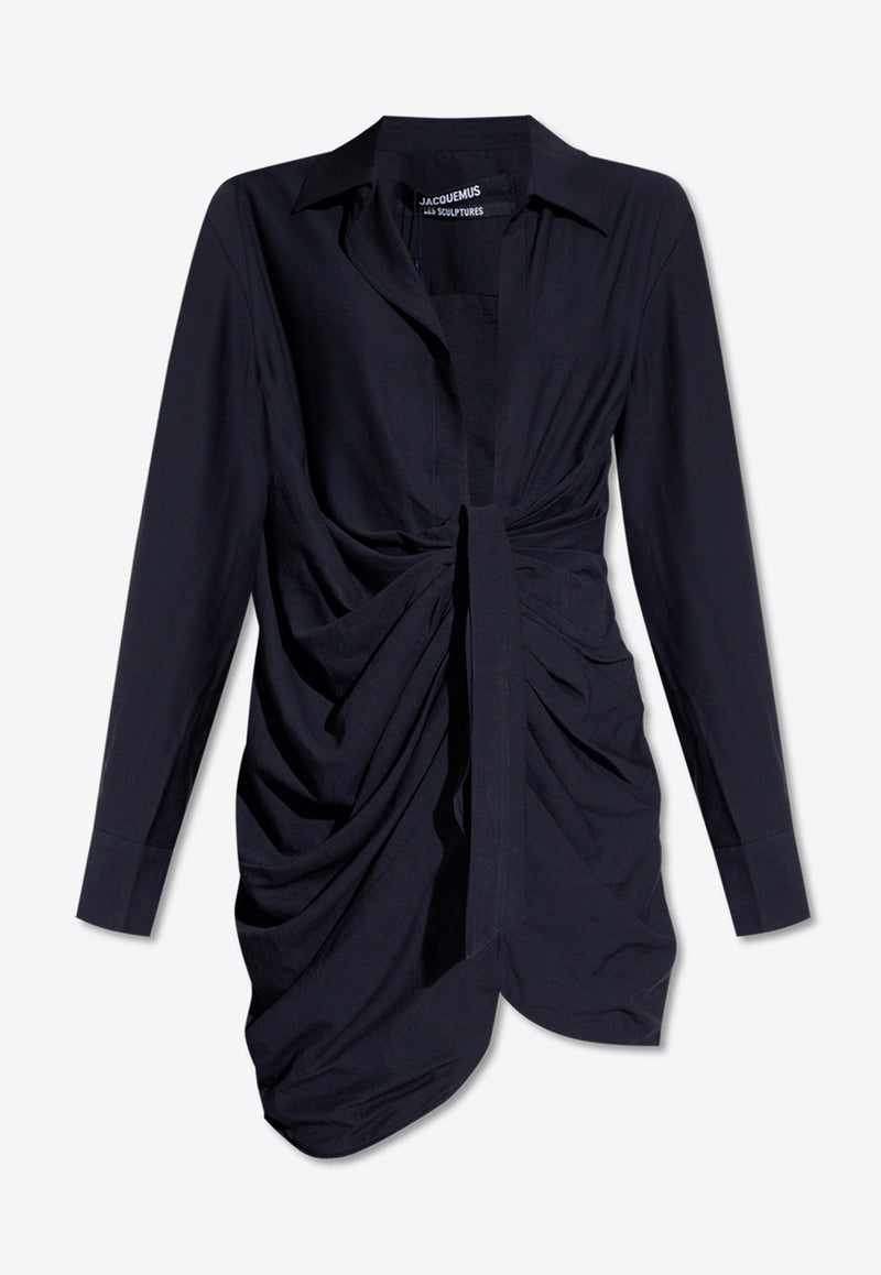 Jacquemus Bahia Draped Mini Shirt Dress Navy 213DR009 1020-390