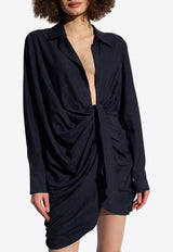 Jacquemus Bahia Draped Mini Shirt Dress Navy 213DR009 1020-390