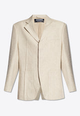 Jacquemus Single-Breasted Linen Blazer Cream 213JA101 1358-130