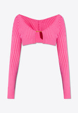 Jacquemus Pralu Rib Knit Cropped Cardigan Pink 213KN108 2190-434