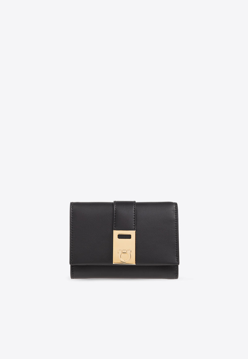 Salvatore Ferragamo Compact Hug Two-Tone Wallet Black 220630 FRENCH 770860-NERO