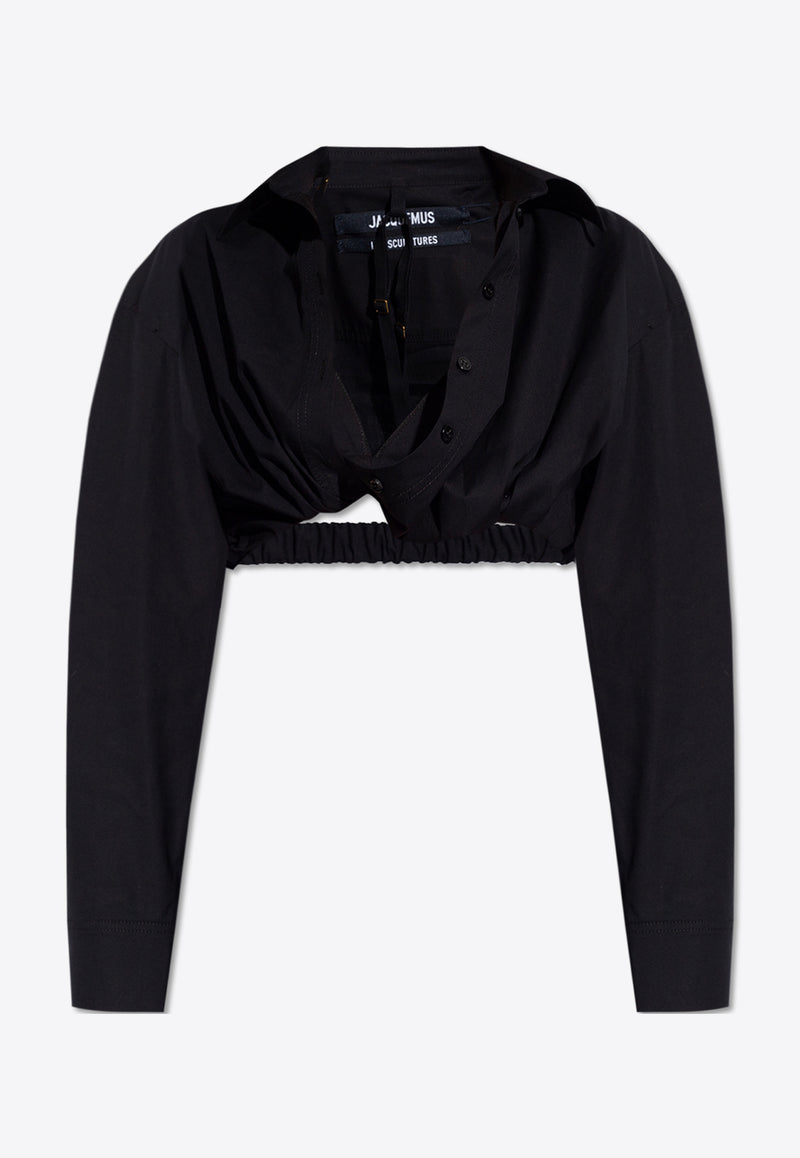 Jacquemus Bahia Long-Sleeved Cropped Shirt Black 233SH042 1452-990