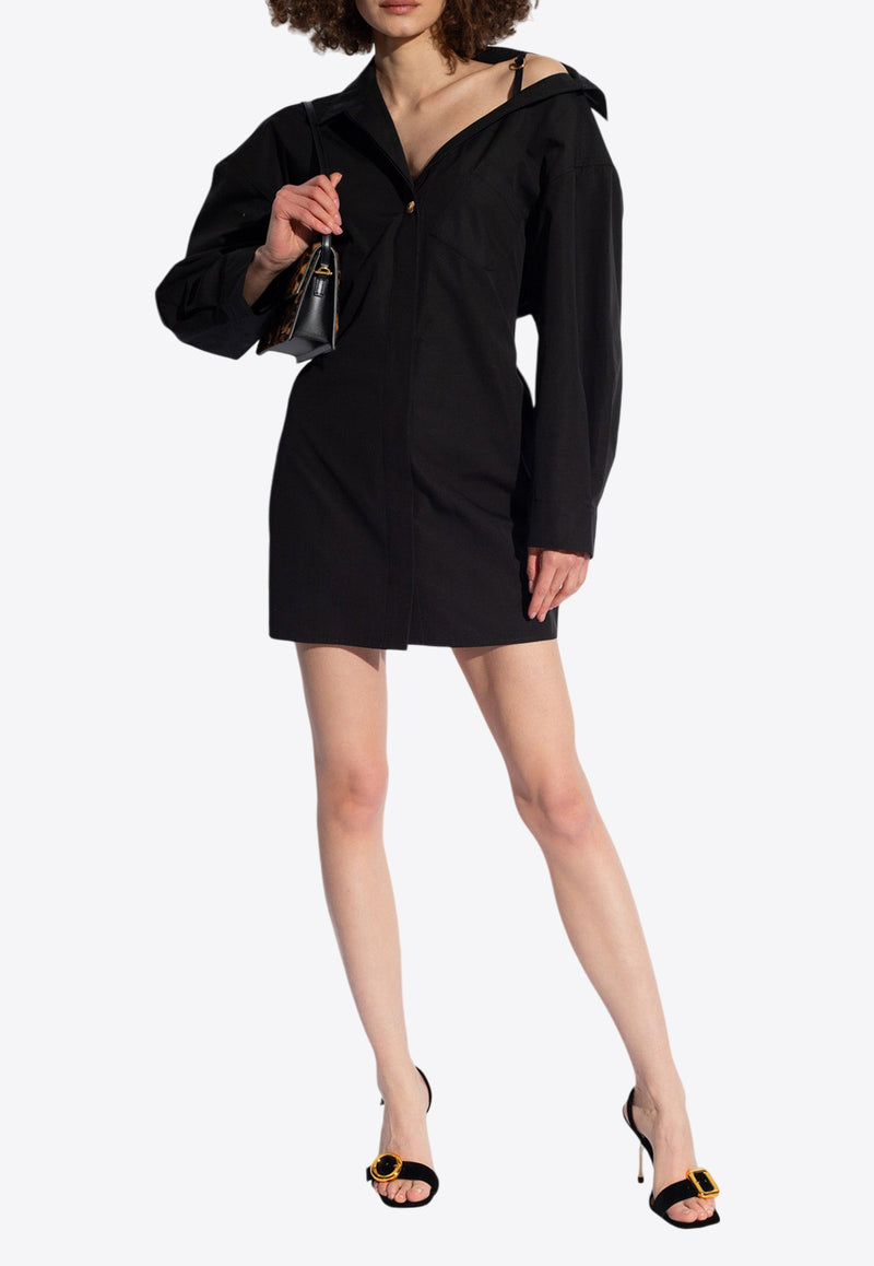 Jacquemus Asymmetric Mini Shirt Dress Black 241DR094 1519-990