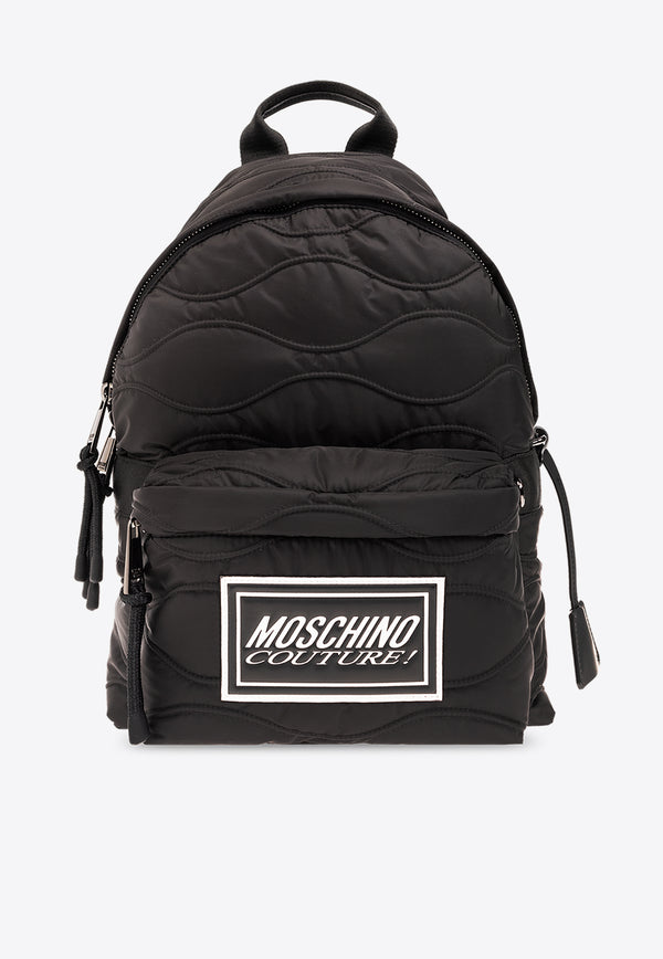 Moschino Logo Patch Quilted Backpack Black 241Z2 A7613 8227-1555