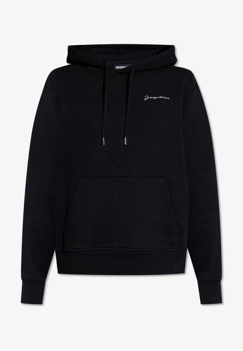 Jacquemus Logo Embroidered Drawstring Hoodie Black 245JS310 2120 F-990