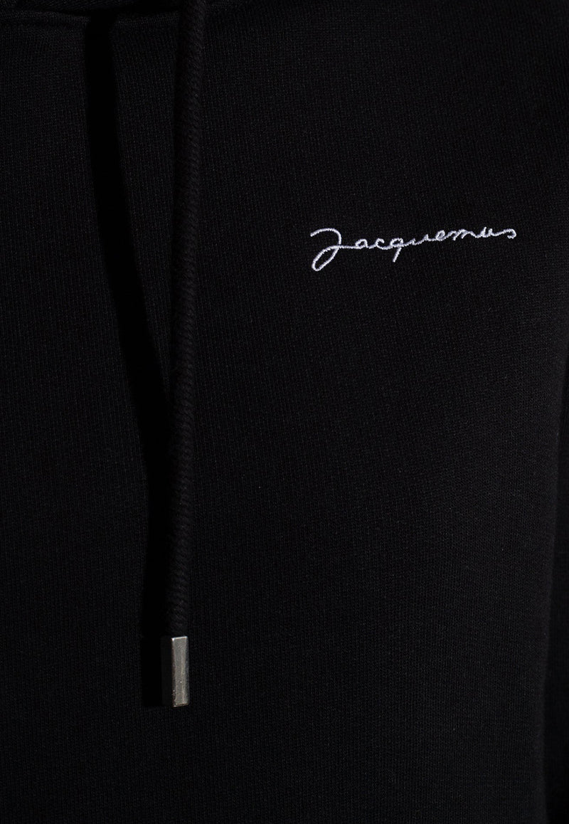 Jacquemus Logo Embroidered Drawstring Hoodie Black 245JS310 2120 F-990