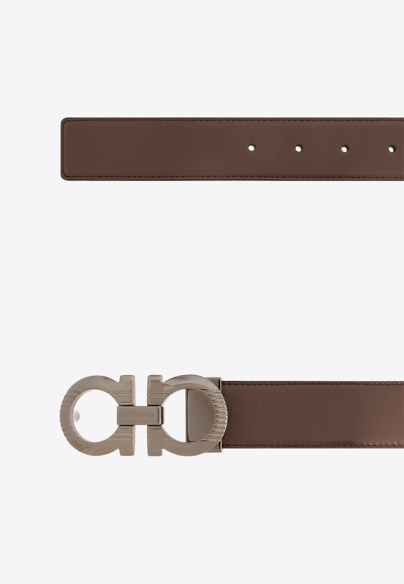 Salvatore Ferragamo Double Gancini Reversible Leather Belt Brown 670308 DOUBLE ADJUS 770928-COCOA BROWN