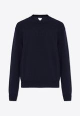 Bottega Veneta Cashmere-Blend Sweater with Intrecciato Patches Blue 772376 V2MM0-4121