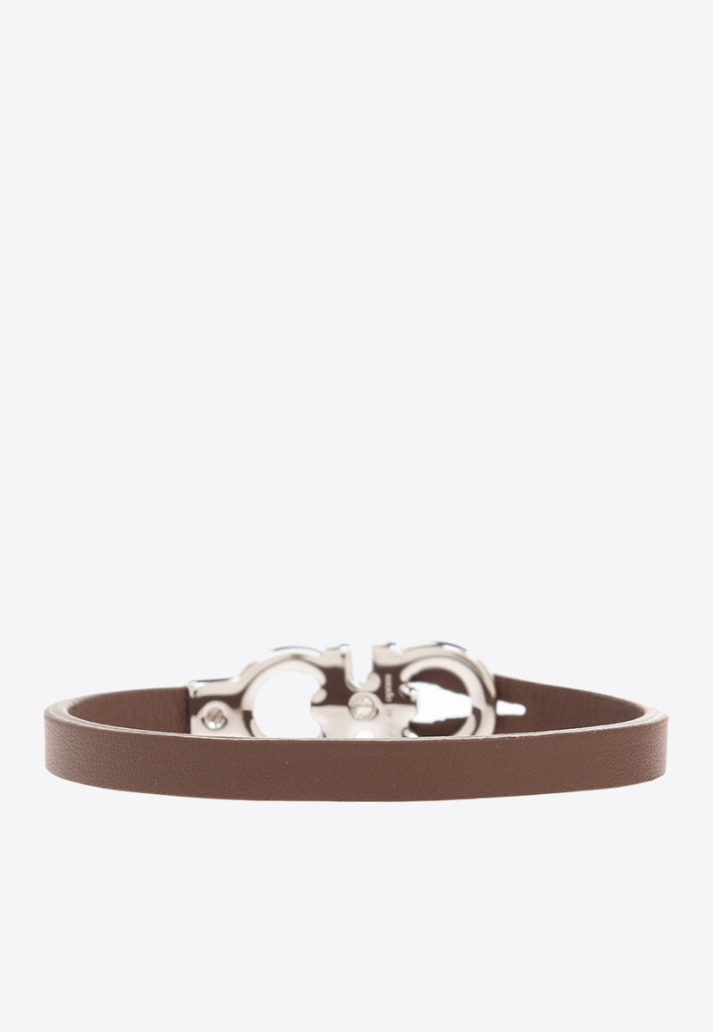 Salvatore Ferragamo Logo Plaque Leather Bracelet Brown 774547 BR TONC LEAT 676064-BR PEL BARKBR PALL LUCIDO