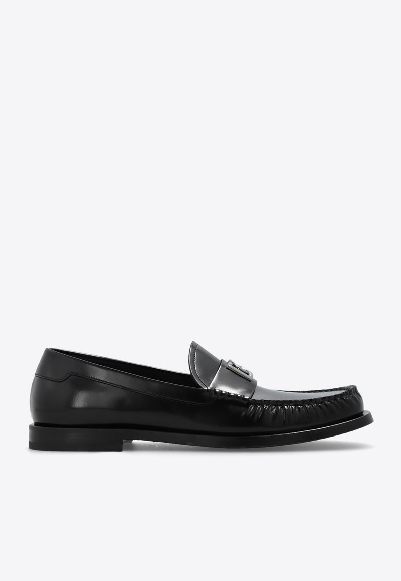 Dolce 
Gabbana DG Logo Brushed Leather Loafers Black A30248 AQ237-80999