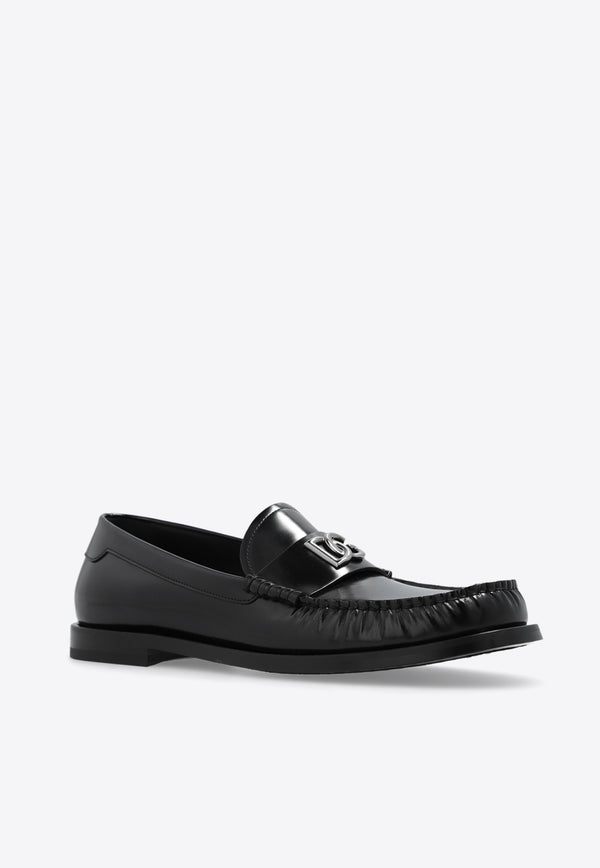 Dolce 
Gabbana DG Logo Brushed Leather Loafers Black A30248 AQ237-80999