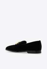 Dolce 
Gabbana Leonardo DG Logo Velvet Loafers Black A50605 A6808-80999