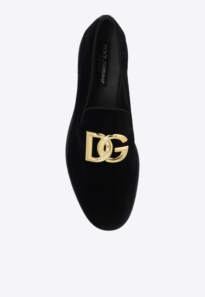 Dolce 
Gabbana Leonardo DG Logo Velvet Loafers Black A50605 A6808-80999