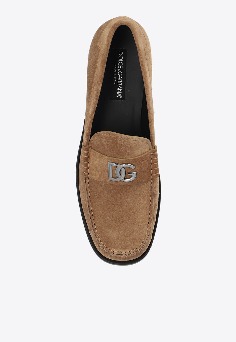 Dolce 
Gabbana DG Logo Suede Loafers Beige A30248 AT441-80024