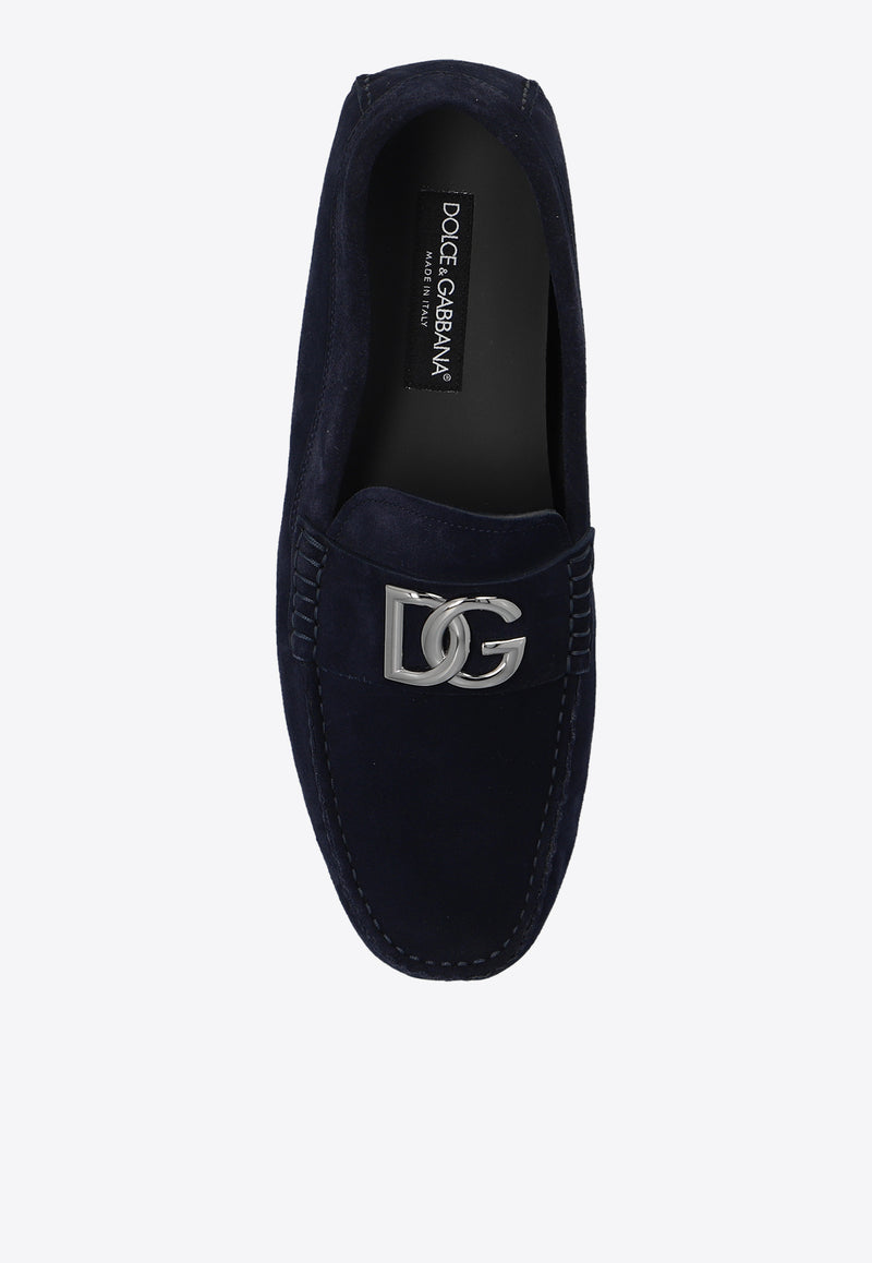 Dolce 
Gabbana DG Logo Suede Loafers Navy A50598 AT441-86115