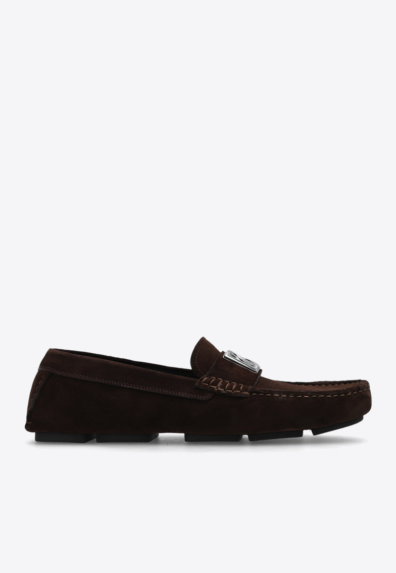 Dolce 
Gabbana DG Logo Suede Loafers Brown A50598 AT441-80081